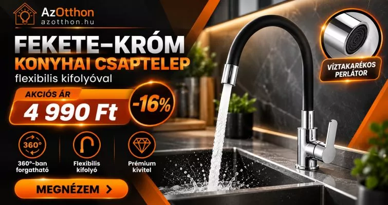 Fekete-króm egykaros konyhai csaptelep flexibilis kifolyóval