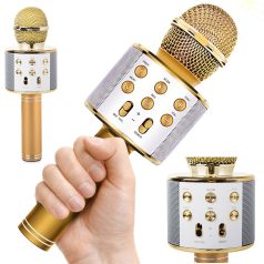   Vezeték nélküli karaoke mikrofon hangszóróval és modulátorral arany színben