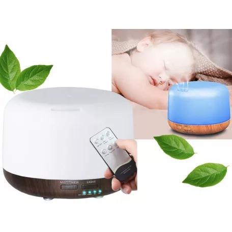 Több színben világító aromaterápiás párásító távirányítóval