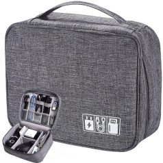   Rendszerező táska utazáshoz, kábelekhez állítható rekeszekkel - 25 x 18,5 x 10 cm