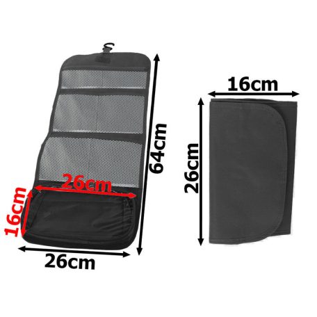 Felakasztható és kinyitható rendszerező tartó kozmetikumoknak - 64 cm x 26cm - fekete színben