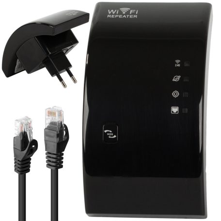 Nagy teljesítményű WiFi erősítő - 300 Mbps - fekete színben
