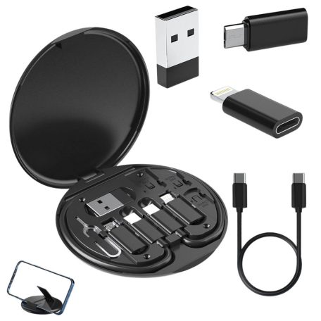 5 az 1-ben adapterkészlet mobiltelefonhoz USB-C, micro USB A, Type A lighting praktikus tartóban