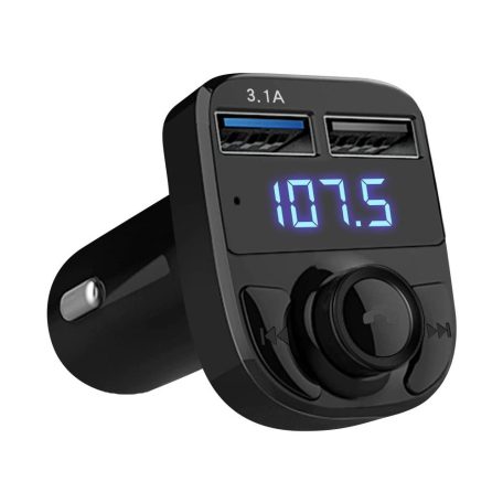 Autós szivargyújtóba szerelhető bluetooth-os FM transzmitter dupla USB töltővel és LED kijelzővel