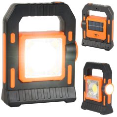   Újratölthető napelemes, akkumulátoros COB LED-es kemping lámpa powerbank funkcióbal - fekete-narancs színben