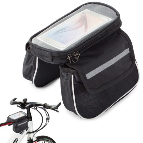 Vázra szerelhető dupla kerékpár táska telefontartóval