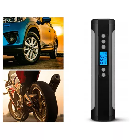 Akkumulátoros autós, motoros és kerékpáros pumpa LCD kijelzővel - 10 bar
