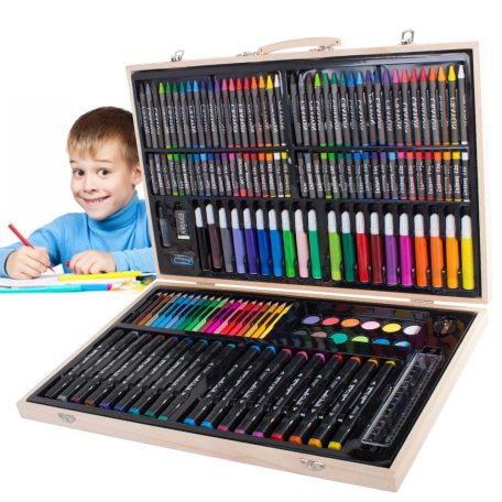 188 részes gyerek rajz és festőkészlet praktikus tartóban