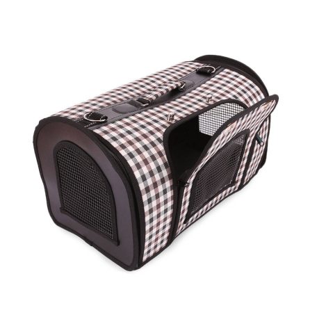 Összecsukható kisállat hordozó vállpánttal fehér-szürke-barna színben XL-es méretben