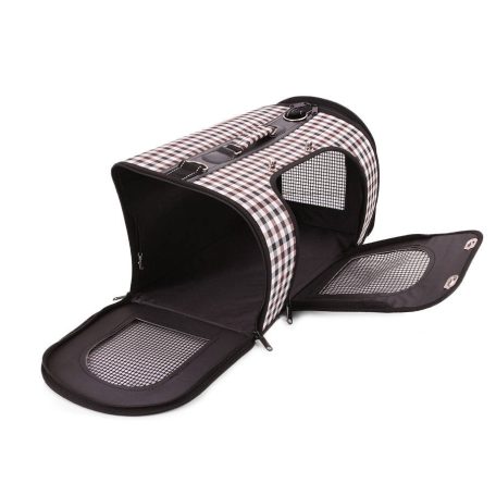 Összecsukható kisállat hordozó vállpánttal fehér-szürke-barna színben XL-es méretben