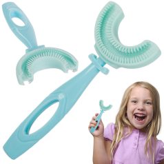 U-alakú szilikon fogkefe gyerekeknek kék színben