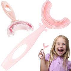 U-alakú szilikon fogkefe gyerekeknek pink színben