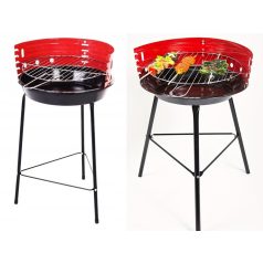   Kerek hordozható kemping grill fekete-piros színben - 32 cm