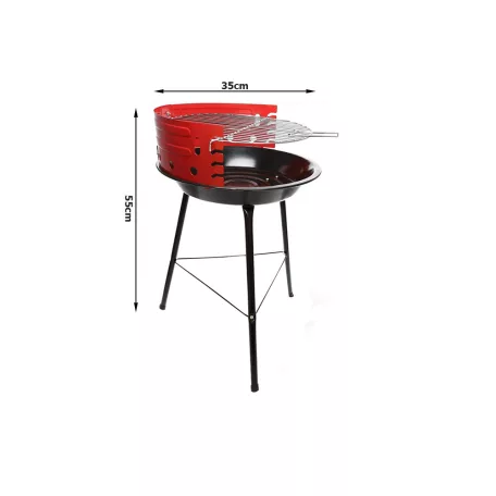 Kerek hordozható kemping grill fekete-piros színben - 32 cm