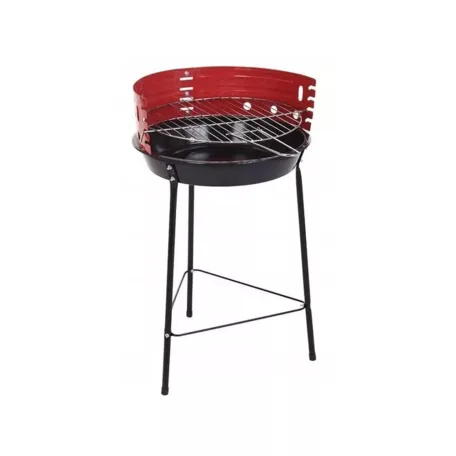 Kerek hordozható kemping grill fekete-piros színben - 32 cm