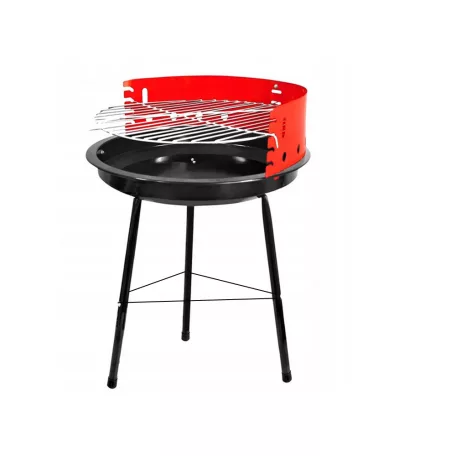 Kerek hordozható kemping grill fekete-piros színben - 32 cm