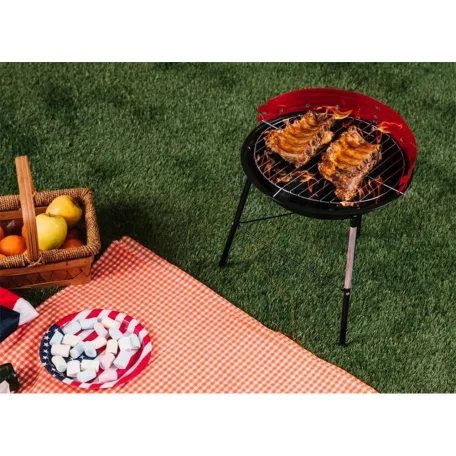Kerek hordozható kemping grill fekete-piros színben - 32 cm