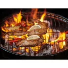 Kerek hordozható kemping grill fekete-piros színben - 32 cm