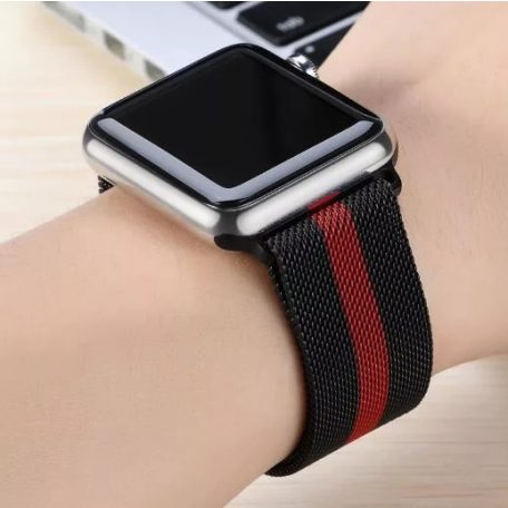 Milánó Red-Black Fém Óraszíj Apple Watch 42/42/45/49 (mágneses)