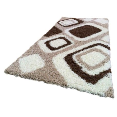 Marina barna-bézs-fehér szőnyeg 60x110 cm (Shaggy)