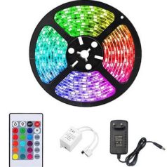 5 méter RGB LED szalag távirányítóval és adapterrel