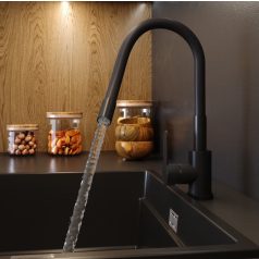 Fekete egykaros konyhai csaptelep flexibilis kifolyóval