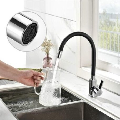 Fekete-króm egykaros konyhai csaptelep flexibilis kifolyóval