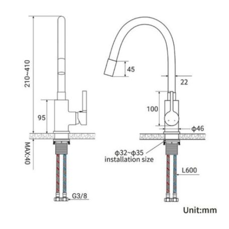 Fekete-króm egykaros konyhai csaptelep flexibilis kifolyóval