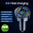 Autós töltő 4 USB-vel (3 x USB 3.1A + 1 x 66 W) USB Quick Charge 3.0 technológiával és akkumulátorfeszültség kijelzővel