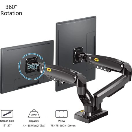 NB F160 állítható magasságú dupla forgatható asztali monitor tartó (17"-27") 43 cm - 68 cm közötti képátlókhoz