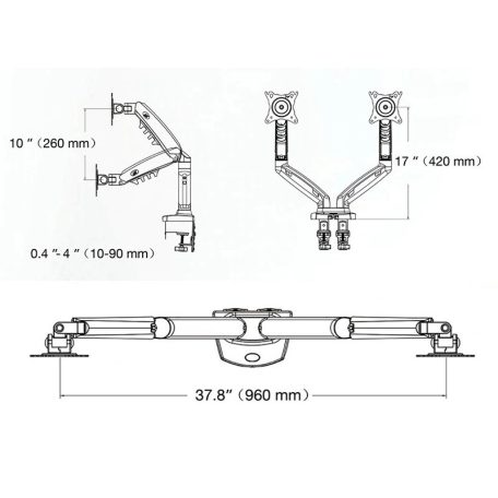 NB F160 állítható magasságú dupla forgatható asztali monitor tartó (17"-27") 43 cm - 68 cm közötti képátlókhoz