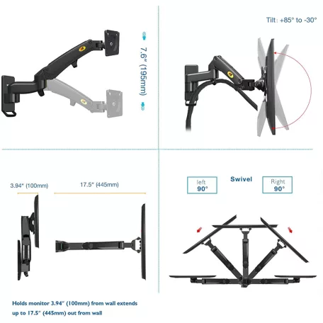 NB F150 állítható magasságú forgatható asztali monitor tartó (17"-35") 43  cm - 89 cm közötti képátlóhoz
