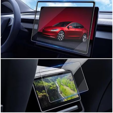 Tesla Model 3 Highland / Model Y Juniper ujjlenyomatmentes, átlátszó edzett üvegfólia (2 részes szett)