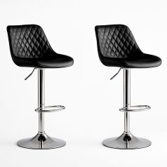   2 darab stílusos állítható magasságú fekete bárszék króm lábbal
