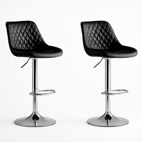 2 darab stílusos állítható magasságú fekete bárszék króm lábbal