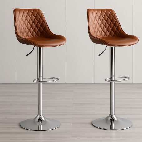 2 darab stílusos állítható magasságú barna bárszék króm lábbal