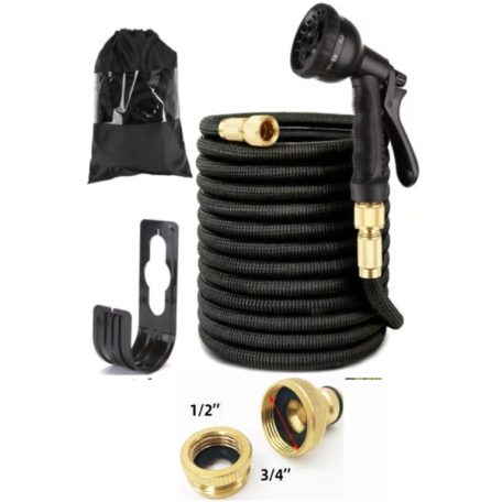 45 méteres csavarodásmentes locsolócső locsolófejjel fekete színben