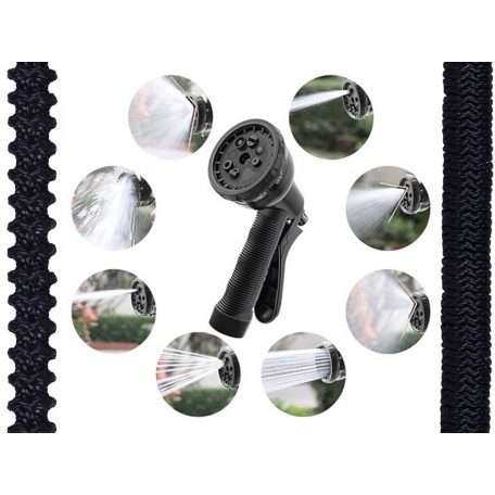 45 méteres csavarodásmentes locsolócső locsolófejjel fekete színben