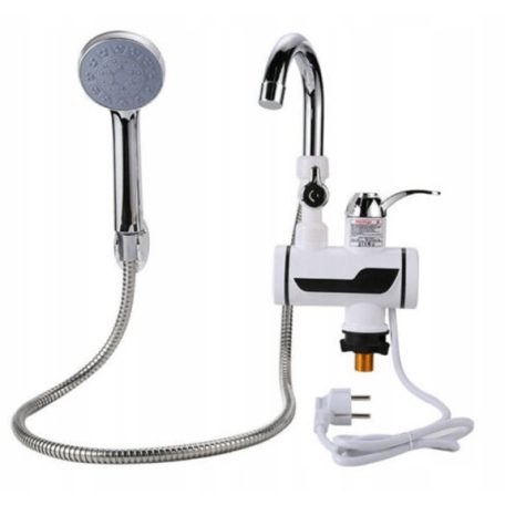 LED kijelzős átfolyós vízmelegítő csap zuhanyfejjel fehér színben - 3000W