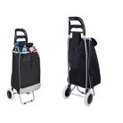 Fekete-szürke összehajtható kerekes bevásárlótáska