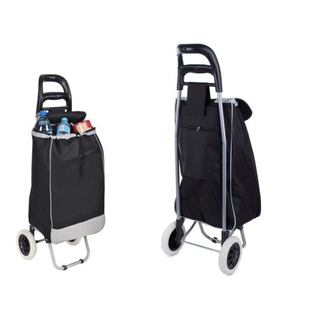 Fekete-szürke összehajtható kerekes bevásárlótáska