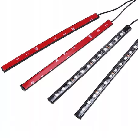 4 db 12 RGB LED-es autóba szerelhető szalag távirányítóval és adapterrel