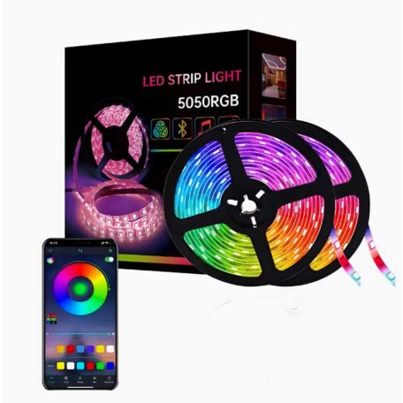 10 méteres 12V-os WiFi-s, telefonról irányítható RGB LED szalag adapterrel (SMD 5050 LED)