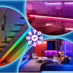   10 méteres 12V-os WiFi-s, telefonról irányítható RGB LED szalag adapterrel (SMD 5050 LED)