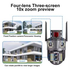   Professzionális biztonsági kamera (Wi-Fi), három lencsével, éjjellátó funkcióval, 10x zoom, mozgásérzékelés, ingyenes alkalmazás