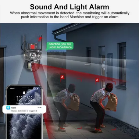 Professzionális 12 MP-es biztonsági kamera (Wi-Fi), három lencsével, éjjellátó funkcióval, 10x zoom, mozgásérzékelés, ingyenes alkalmazás