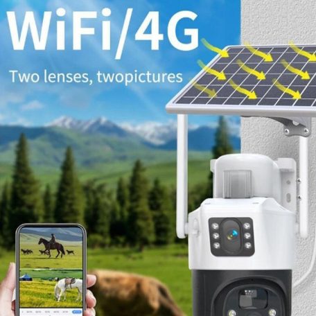 Napelemes 5 MP kültéri vízálló (Wi-Fi), forgatható biztonsági kamera automatikus követő funkcióval - 8X zoom