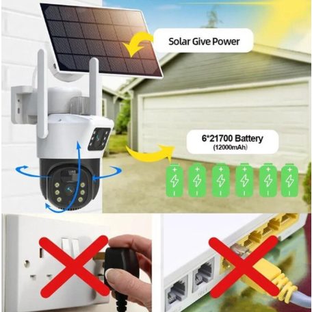 Napelemes 5 MP kültéri vízálló (Wi-Fi), forgatható biztonsági kamera automatikus követő funkcióval - 8X zoom