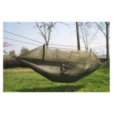   Függőágy szúnyoghálóval zöld színben praktikus tartóban 260 cm x 140 cm méretben kiegészítőkkel