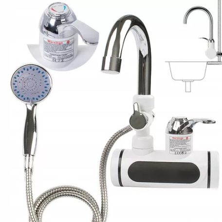 LED kijelzős falra szerelhető átfolyós vízmelegítő csap zuhanyfejjel - 3000W